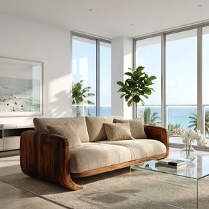 Organic Modern Curved Wood Sofa For Living Room