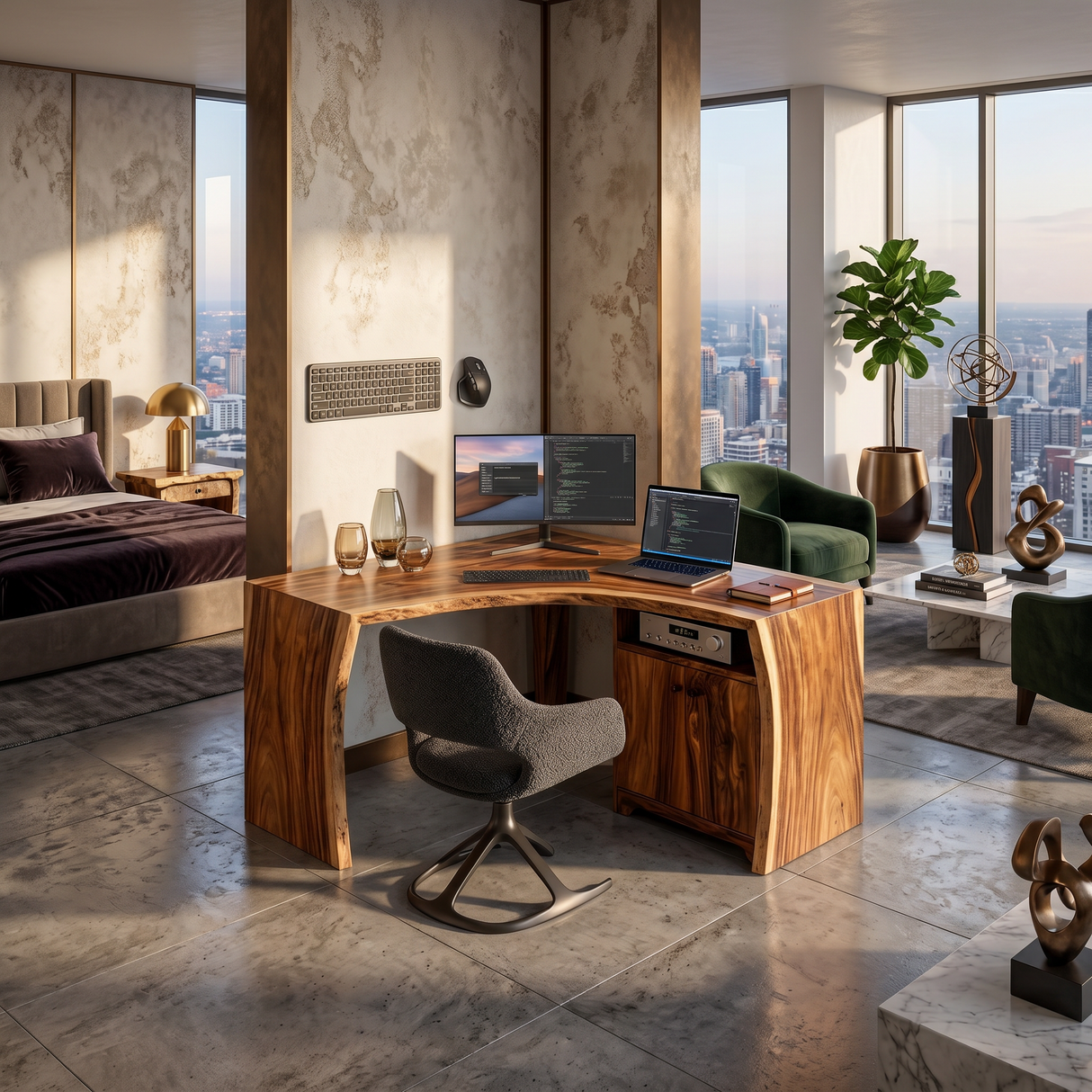 Modern Corner Desk With Cabinet Storage For Home Office