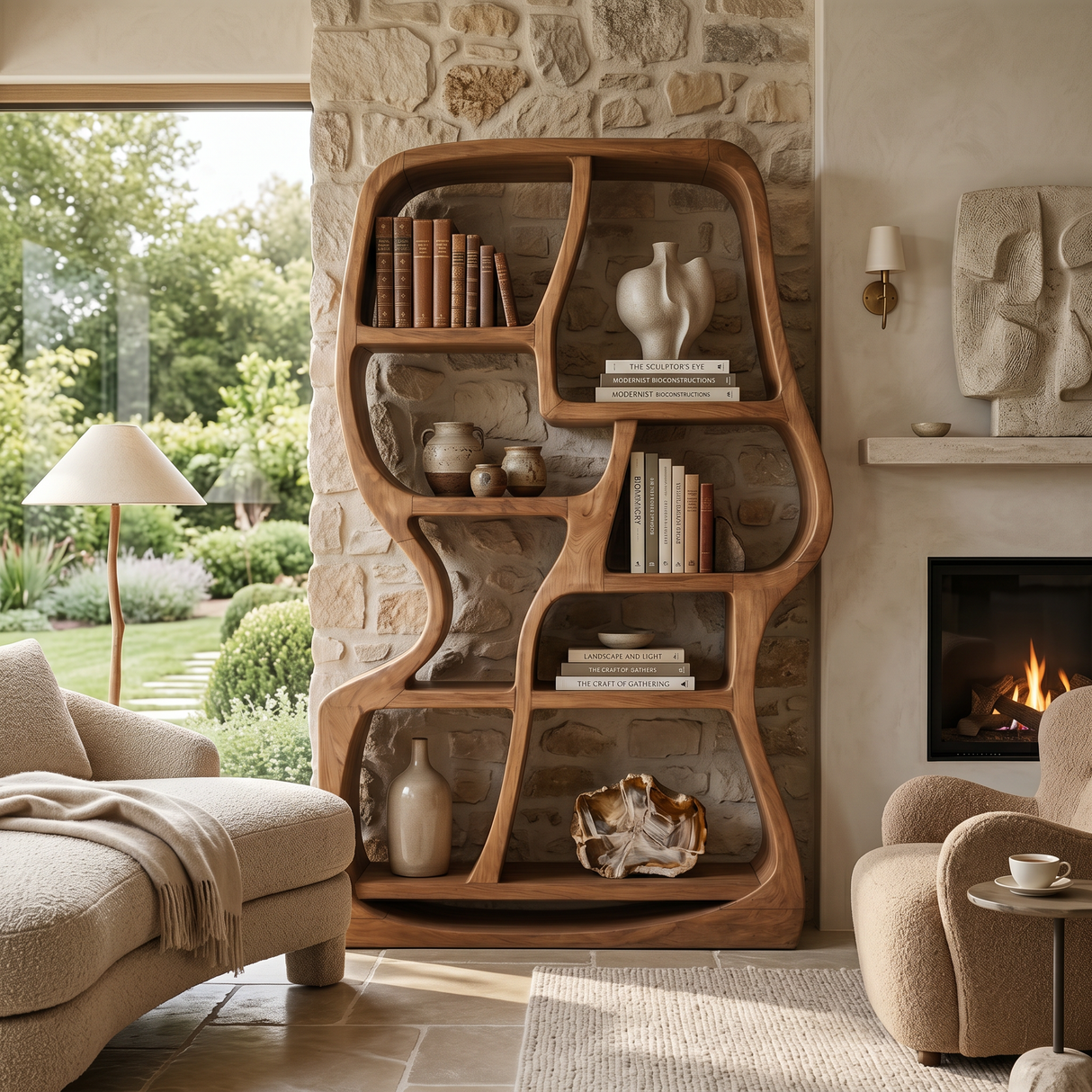 Modern Sculptural Bookshelf For Home Library Display