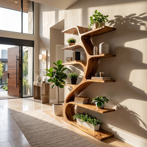 Minimal Natural Wood Bookshelf Branch Design For Interior Space