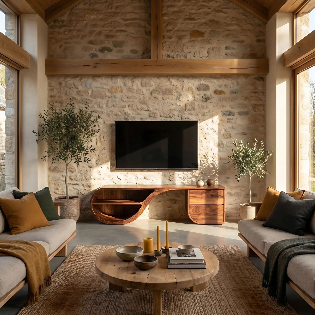 Contemporary Rounded TV Cabinet For Family Room