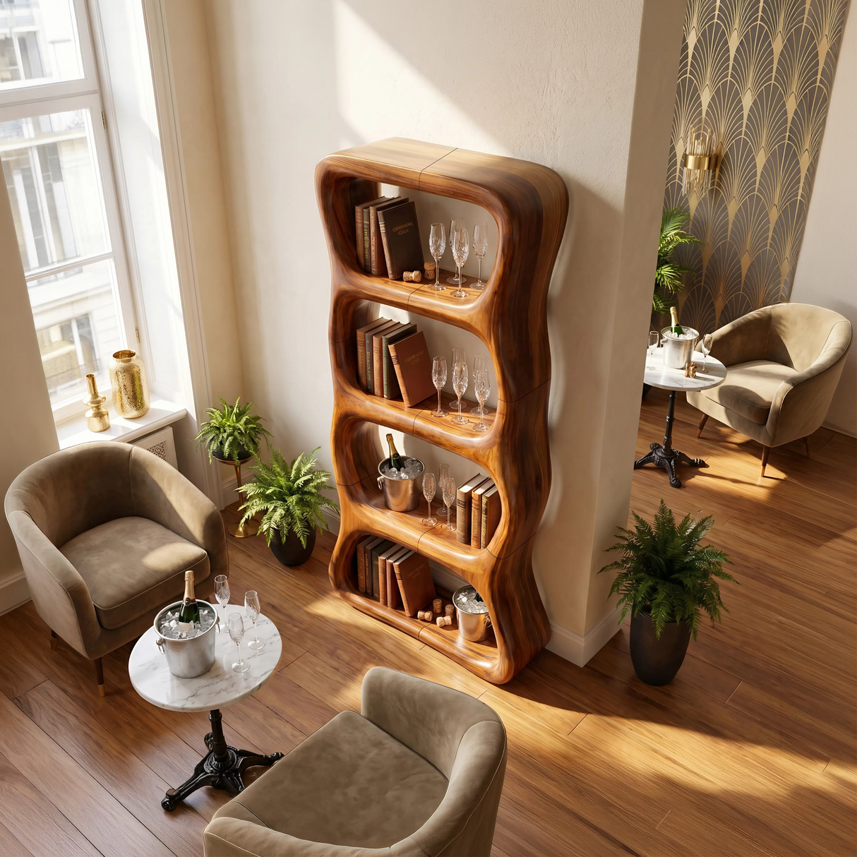 Contemporary Handcrafted Bookshelf Storage Organizer For Living Space