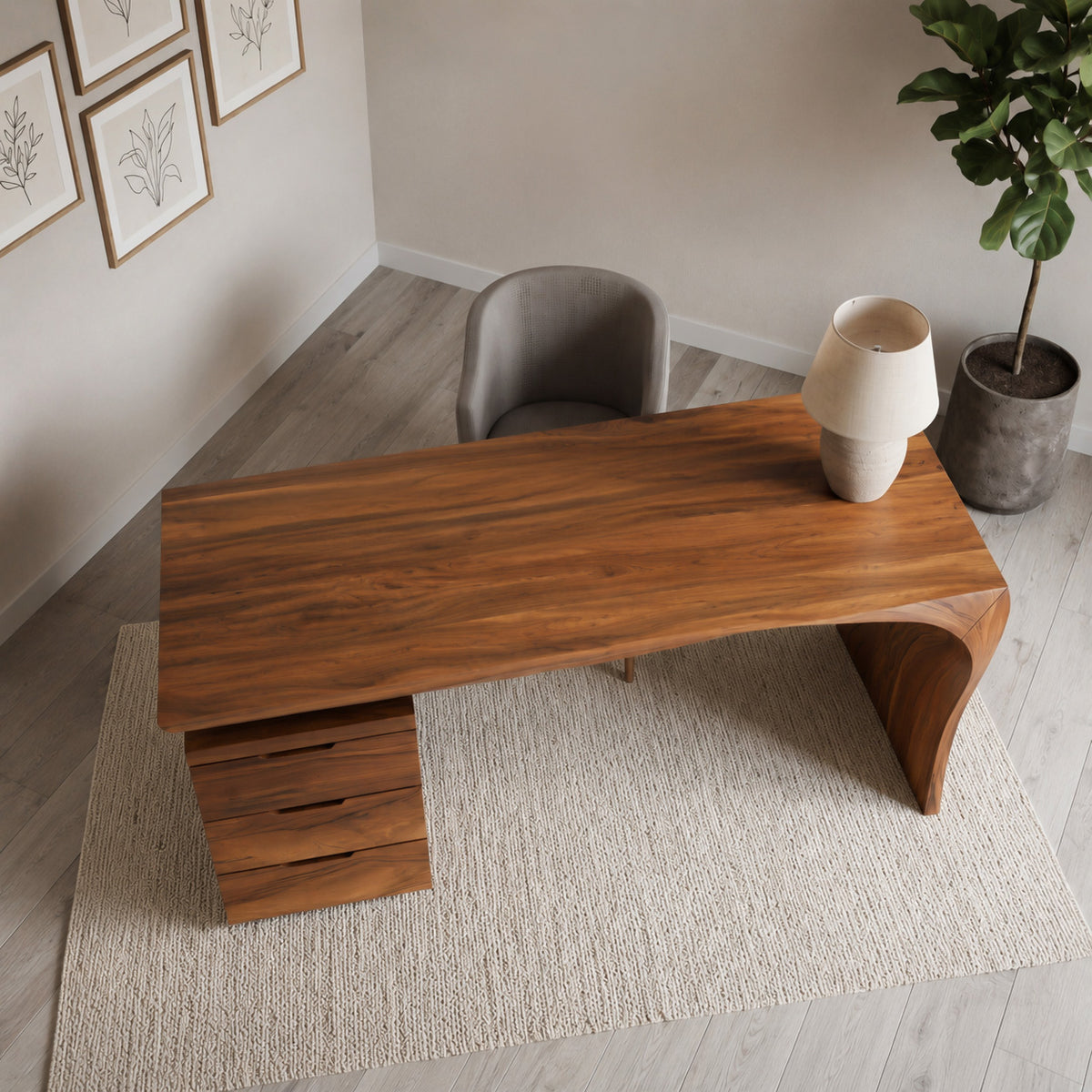 Modern Carved Desk Curved Leg With Drawer Cabinet For Workspace