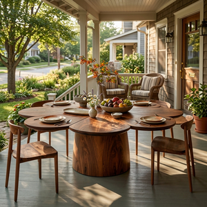 Contemporary Wooden Dining Table With Flower Shape Tabletop For Kitchen