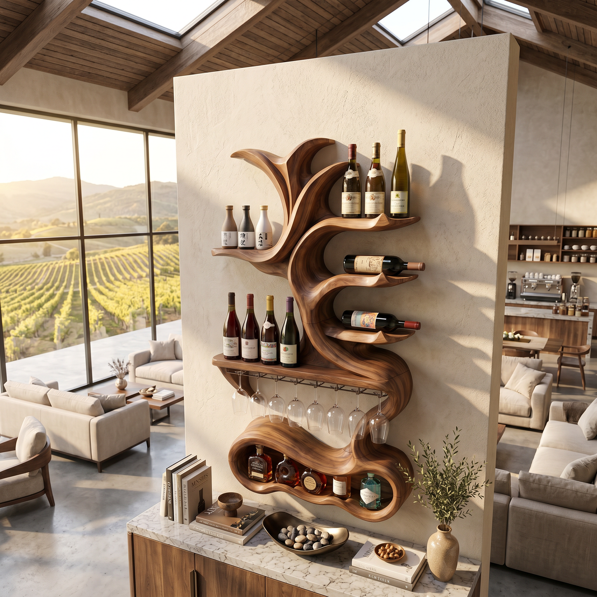 Organic Sculptural Bottle Organizer For Home Bar