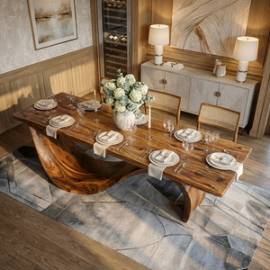 Modern Wooden Dining Table With Curved Base For Dining Area