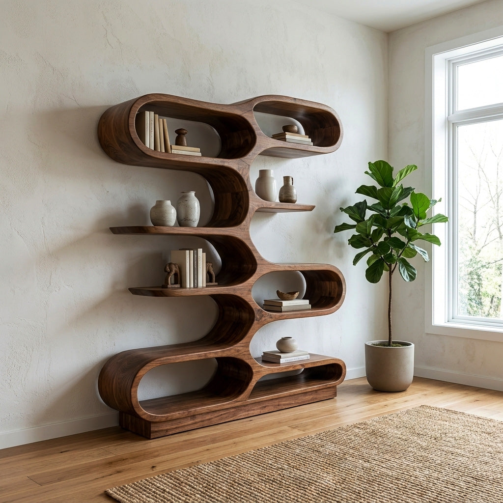Organic Sculptural Bookcase For Designer Living Room