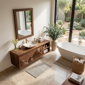 Contemporary Floating Bathroom Vanity With Raised Wave Pattern For Bathroom