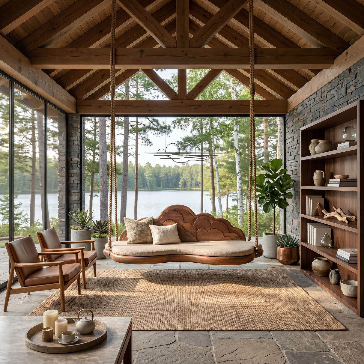 Minimalist Flowing Back Swing Bedroom Lounge Interior Space
