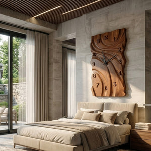Rustic Wooden Wall Clock With Carved Design For Home