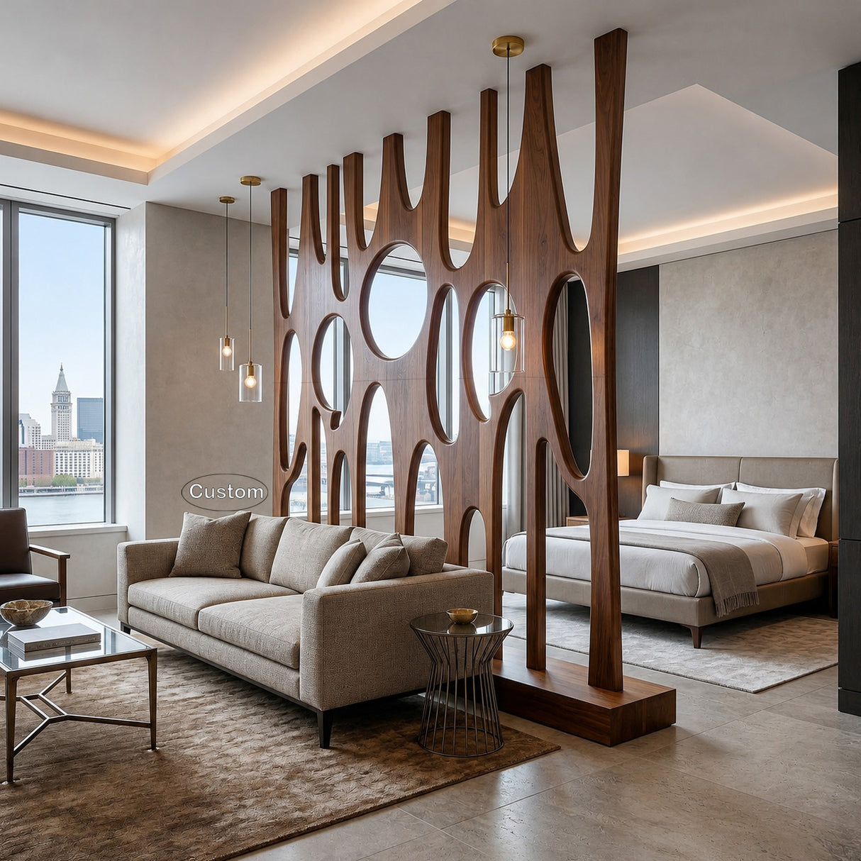 Modern Sculptural Room Divider With Artistic Carved For Bedroom