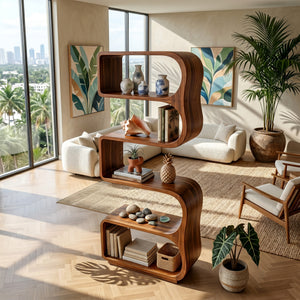 Minimalist Wooden Standing Shelf For Sunlit Living Room
