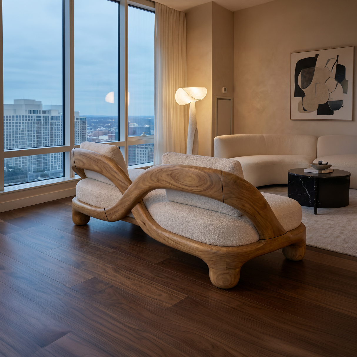 Modern Wooden Accent Sofa For Luxury Commercial Lobby Seating