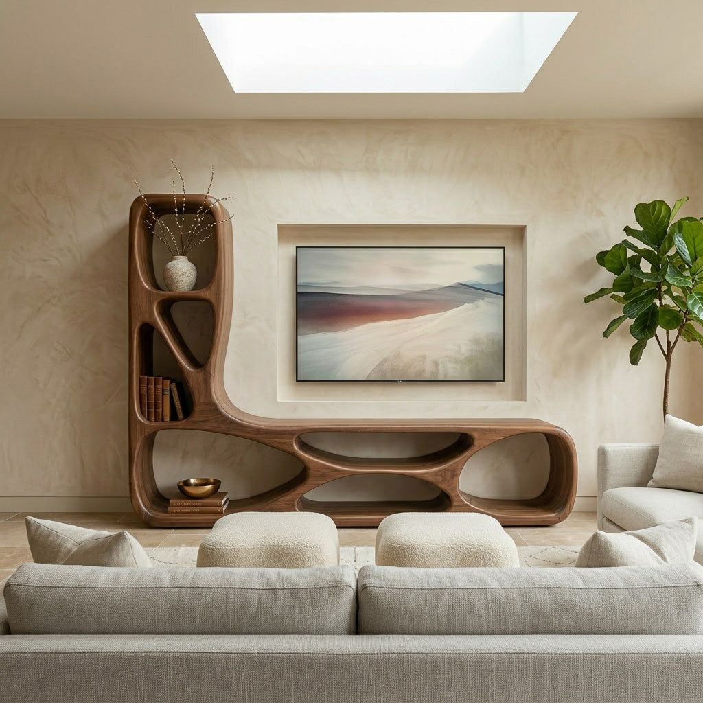Organic Natural Wood TV Wall Unit For Living Room