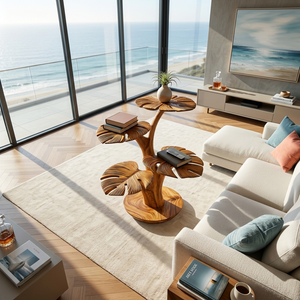 Organic Wooden Side Table With Multi-branched Tabletop For Home