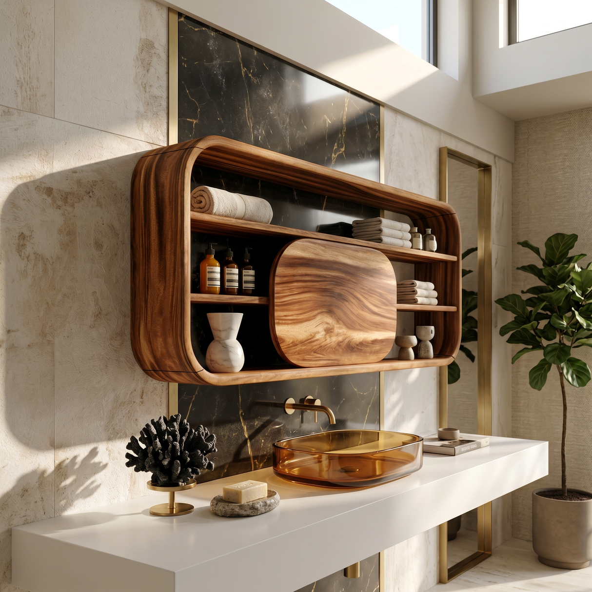 Scandinavian Curved Bathroom Cabinet Family Bathroom