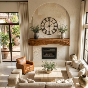 Rustic Fireplace Mantel With Sculptural Carved Design For Home