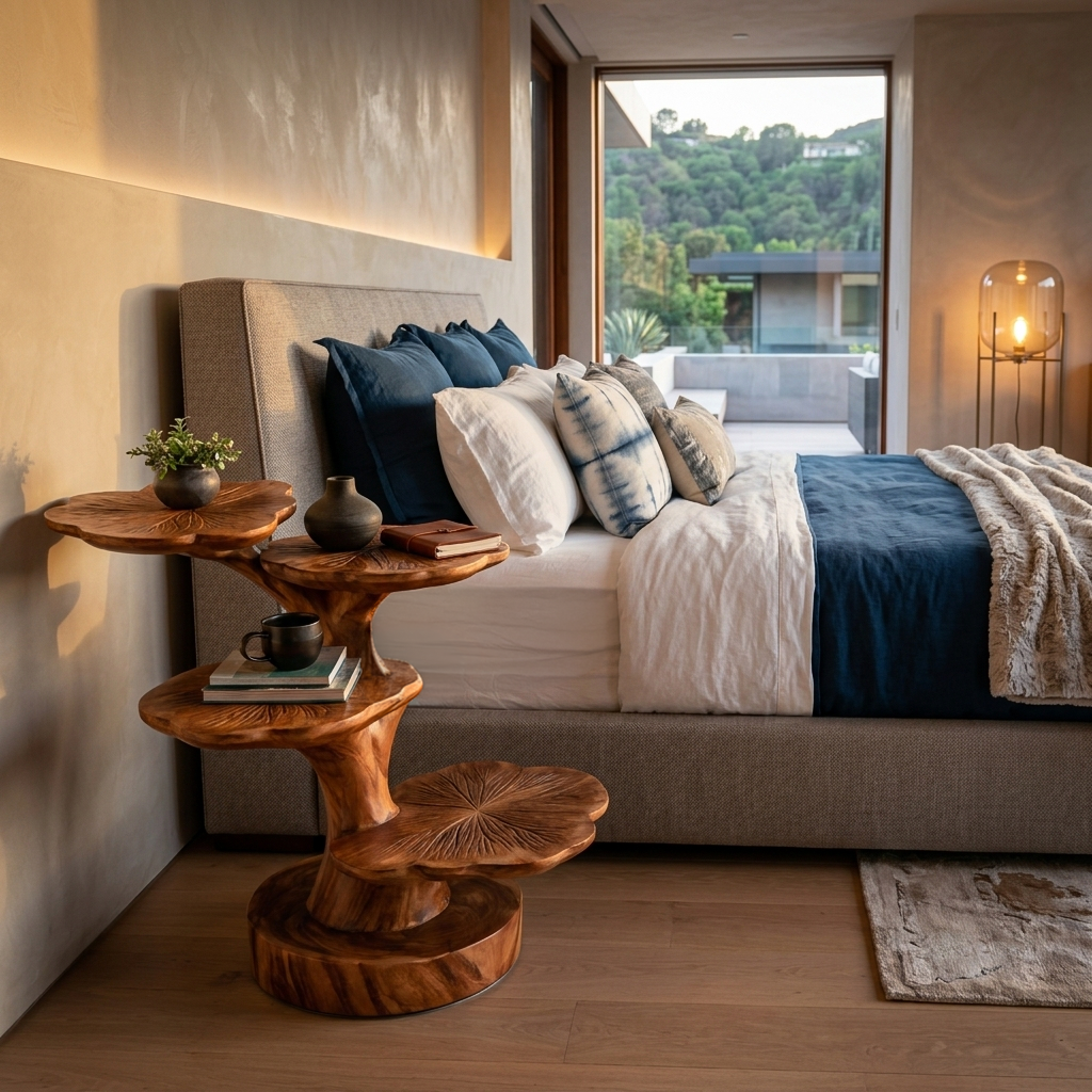 Wooden Accent Table Leaf Inspired Design For Sofa Area