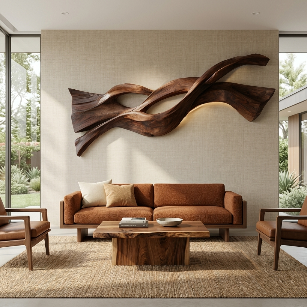 Contemporary Wood Wall Art Flowing Design For Living Room