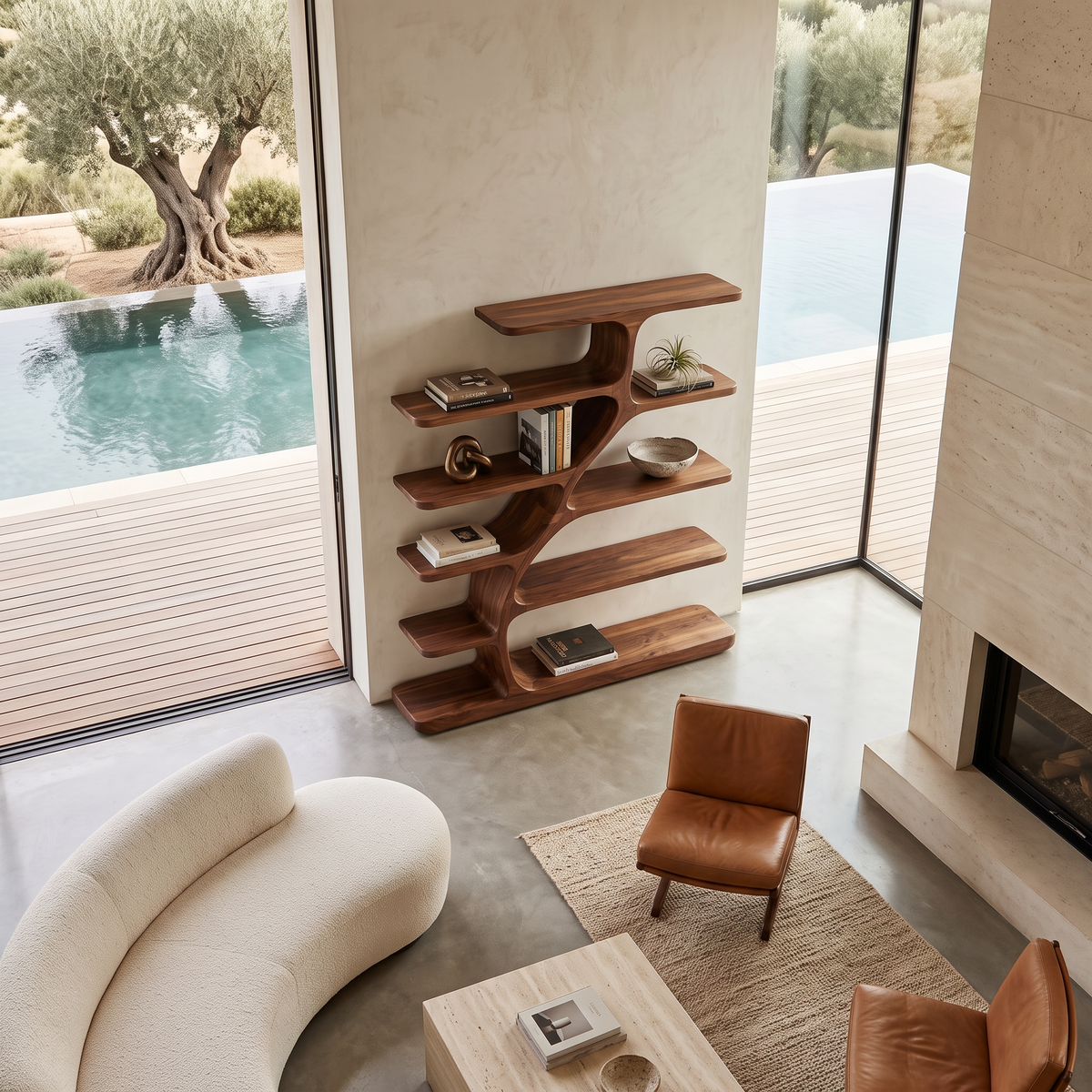 Organic Modern Bookshelf With Flowing Curves For Home Decor