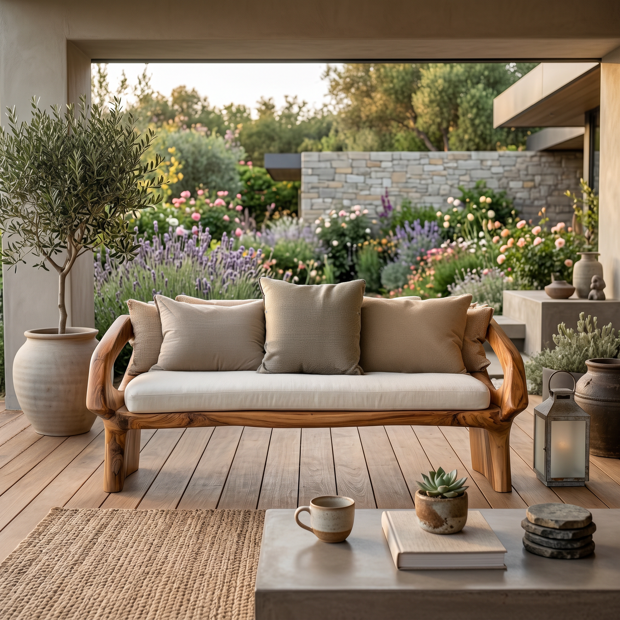 Luxury Wooden Sofa Unique Curved Design For Living Room