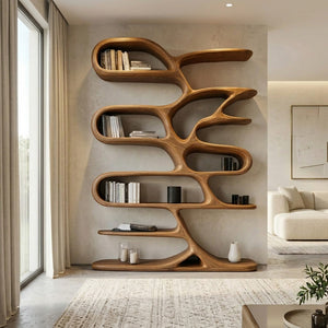 Contemporary Wooden Bookcase For Minimalist Living Room Decor