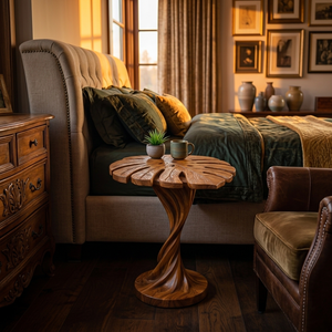 Modern Wood Side Table With Artistic Leaf Top For Living