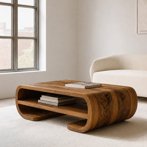 Contemporary Organic Coffee Table With Storage Shelf For Living