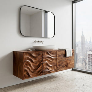 Modern Wave Carved Floating Bathroom Vanity For Master Bathroom