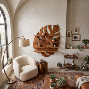 Large Wooden Tropical Leaf Bookshelf For Living Room
