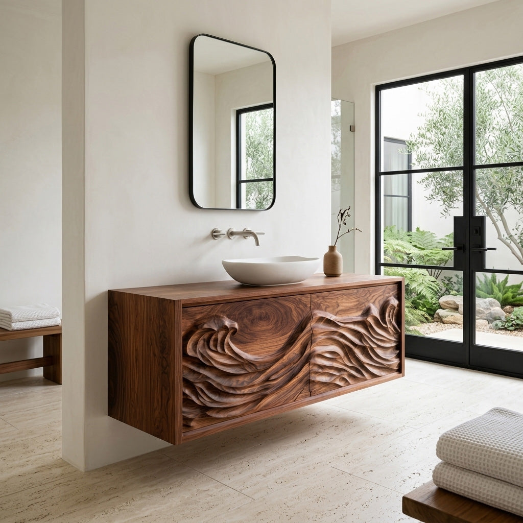 Luxury Ocean Wave Floating Bathroom Vanity For Modern Bathroom