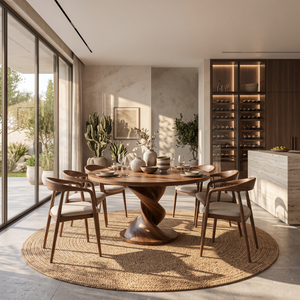 Contemporary Round Dining Table With Twisted Pedestal For Dining Room