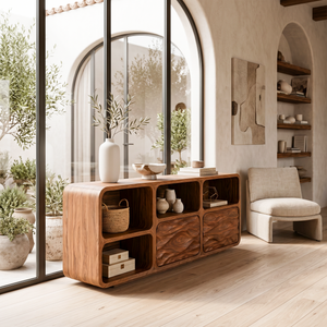 Contemporary Console Table With Wave Carved Drawers For Living Room