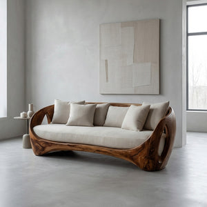 Sculptural Wooden Frame Sofa For Modern Living Room
