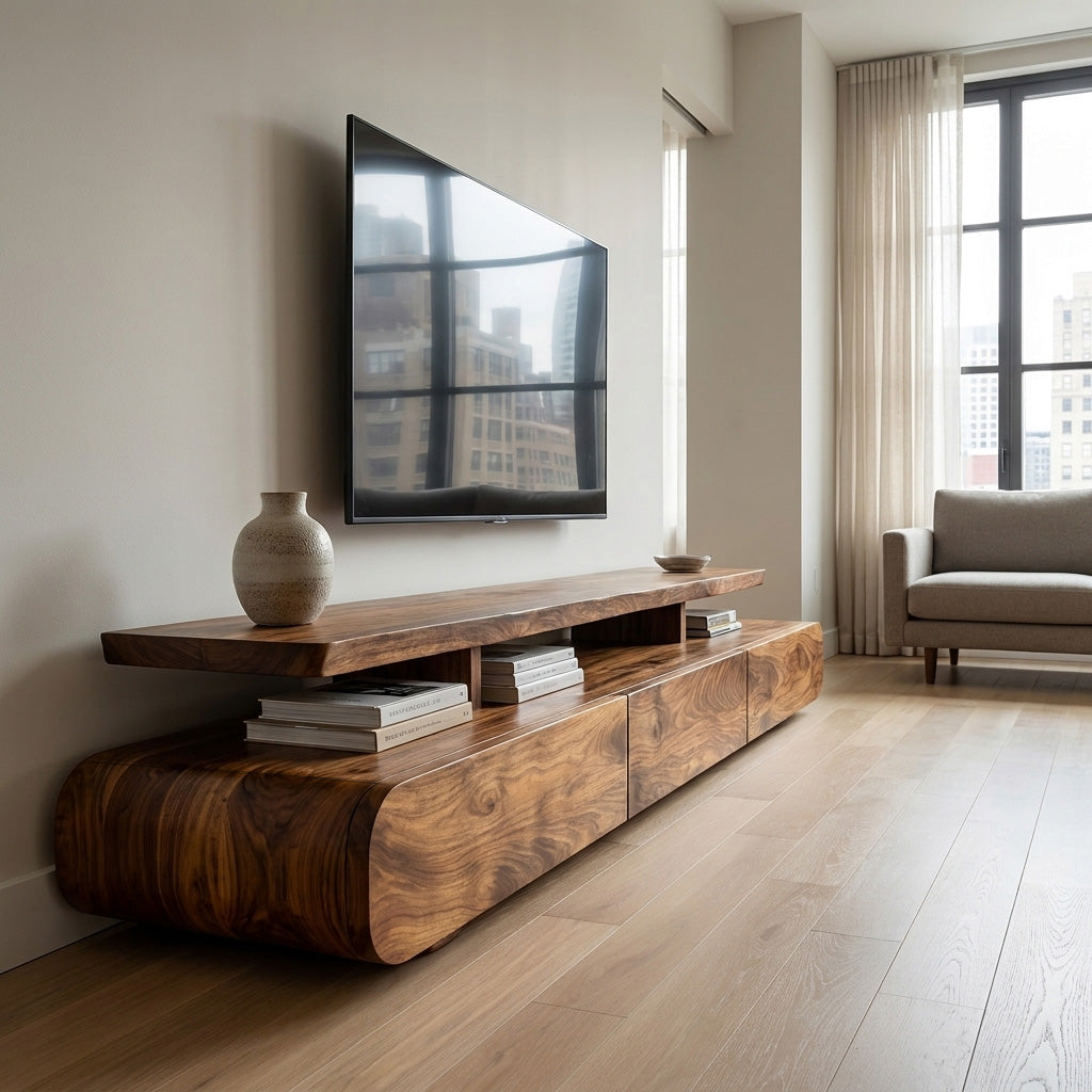 Modern Organic Natural Wood TV Stand For Living Room