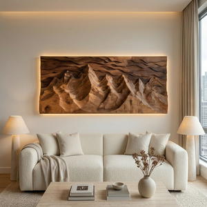 Organic Wooden Mountain Wall Art For Living Room
