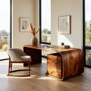 Mid Century Wooden Desk With Integrated Drawer For Home Study