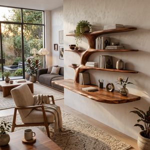 Wooden Wall Mounted Desk With Multi Shelves For Study Room