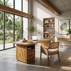 Japandi Study Desk With Curved Legs For Zen Office Room