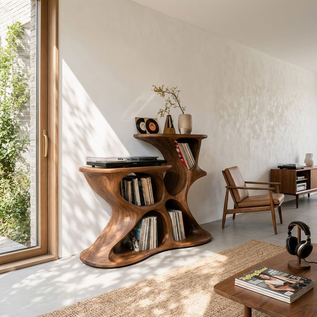 Modern Sculptural Vinyl Storage Cabinet For Living Room