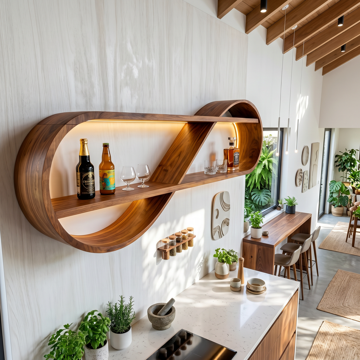 Scandinavian Open Shelf Wine Rack For Apartment Interior