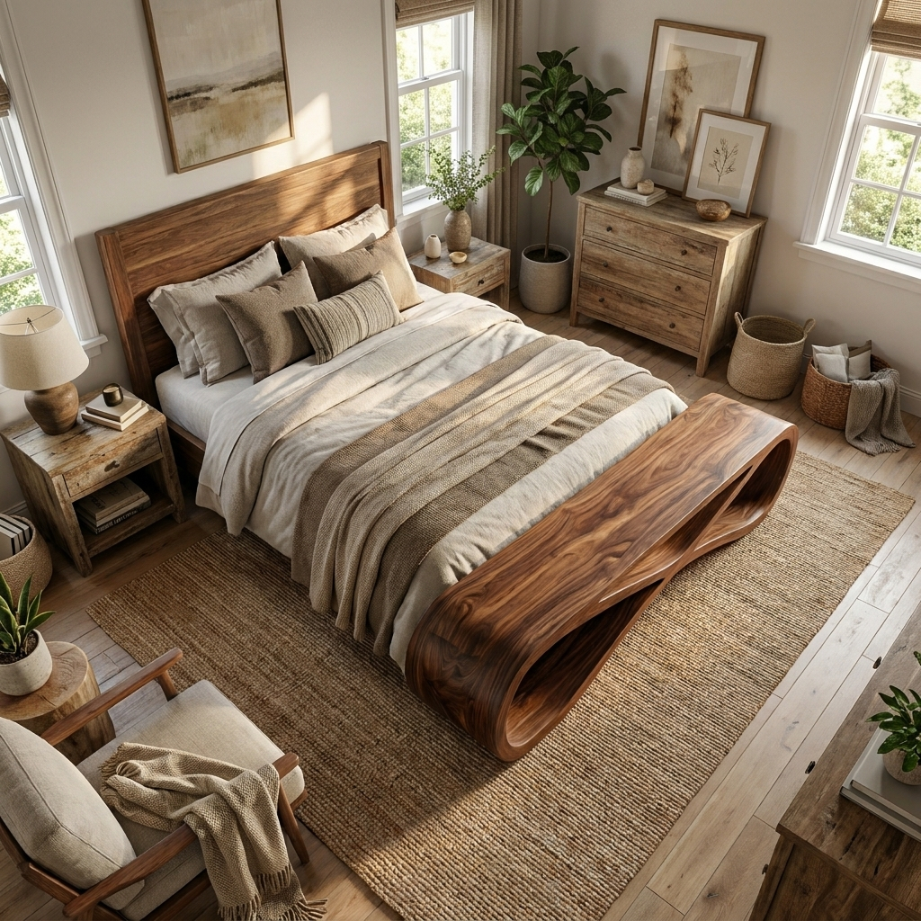 Minimalist Sculptural Wood Bench For Home Entry