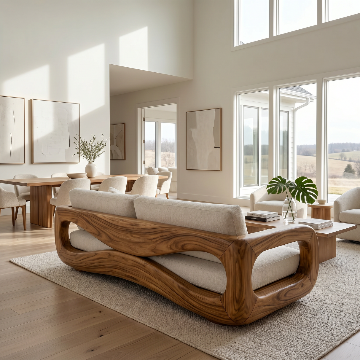 Modern Curved Wooden Sofa For Luxury Penthouse Interior Decor