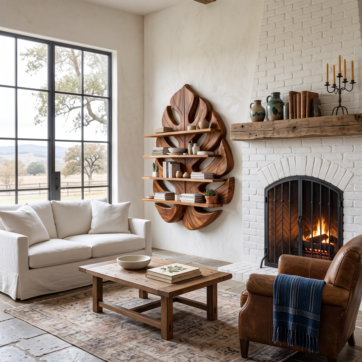 Wooden Leaf Bookshelf For Living Room Plant And Book Display