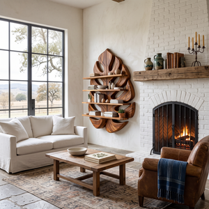 Wooden Leaf Bookshelf For Living Room Plant And Book Display