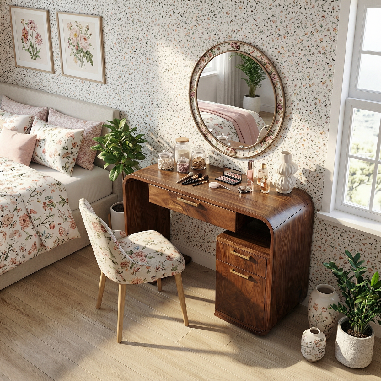 Modern Sculptural Vanity Table Bedroom Dressing Area Makeup Space