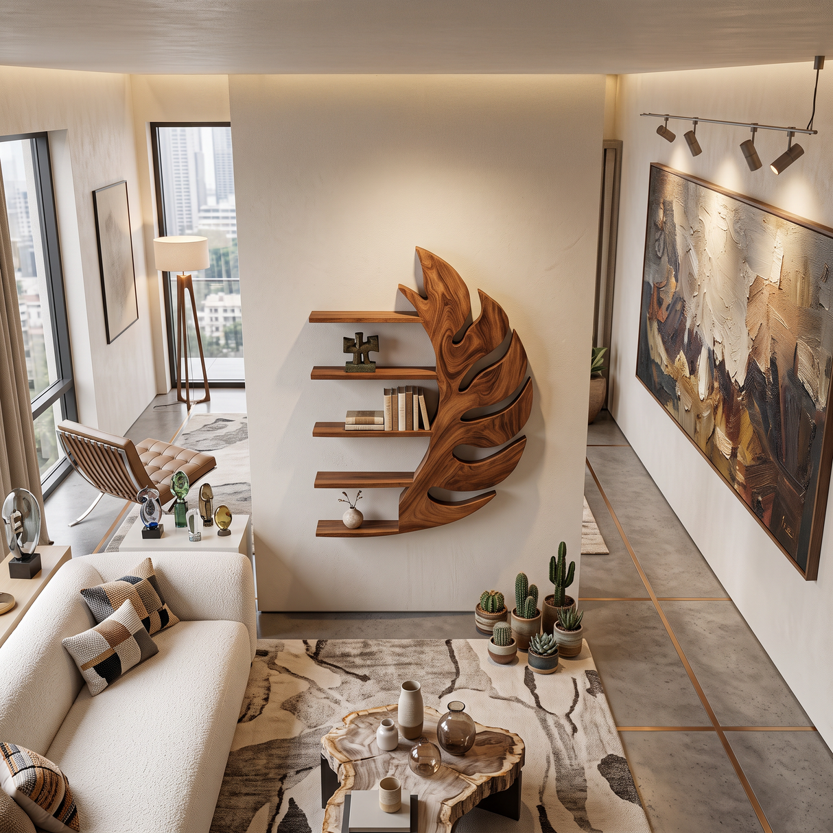 Contemporary Wooden Leaf Shape Floating Bookshelf For Home Decor