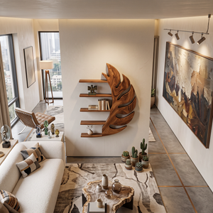 Contemporary Wooden Leaf Shape Floating Bookshelf For Home Decor