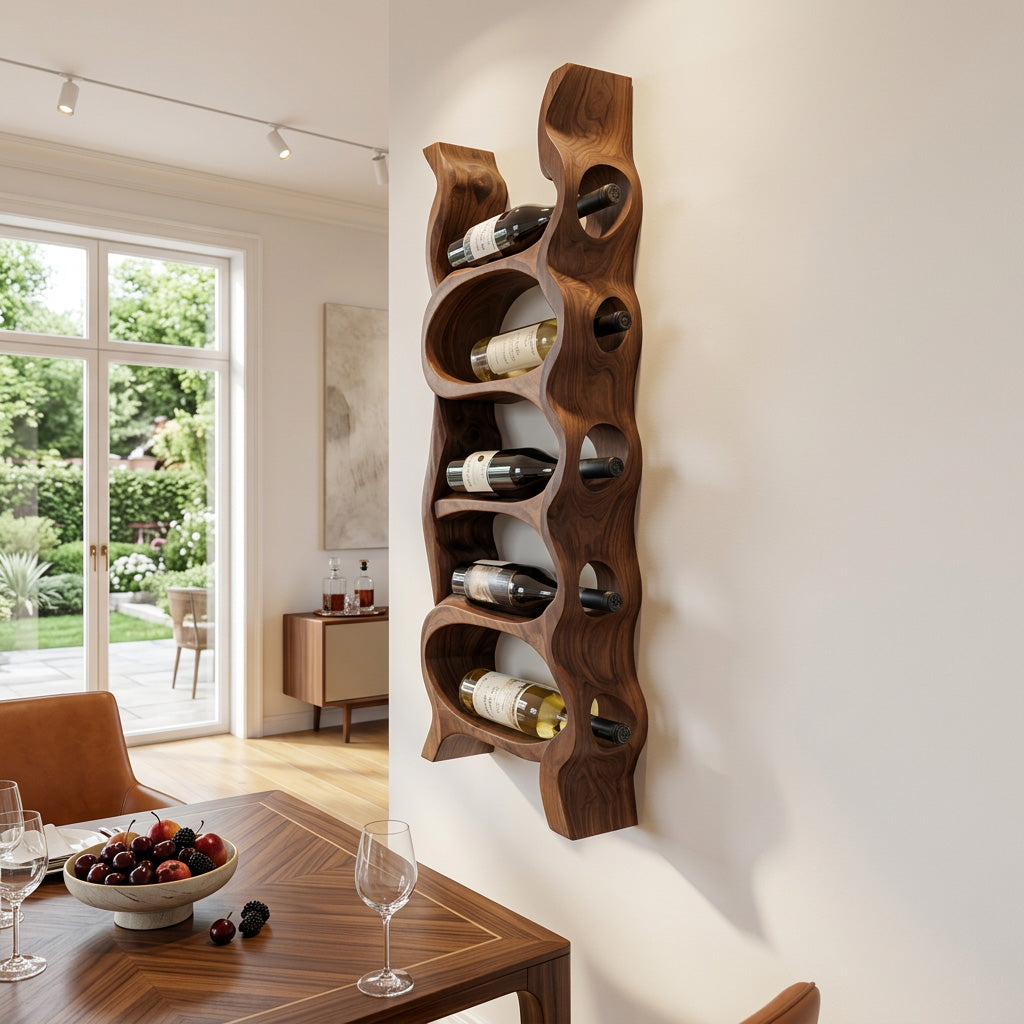 Organic Natural Wood Wine Rack For Kitchen Wall Storage