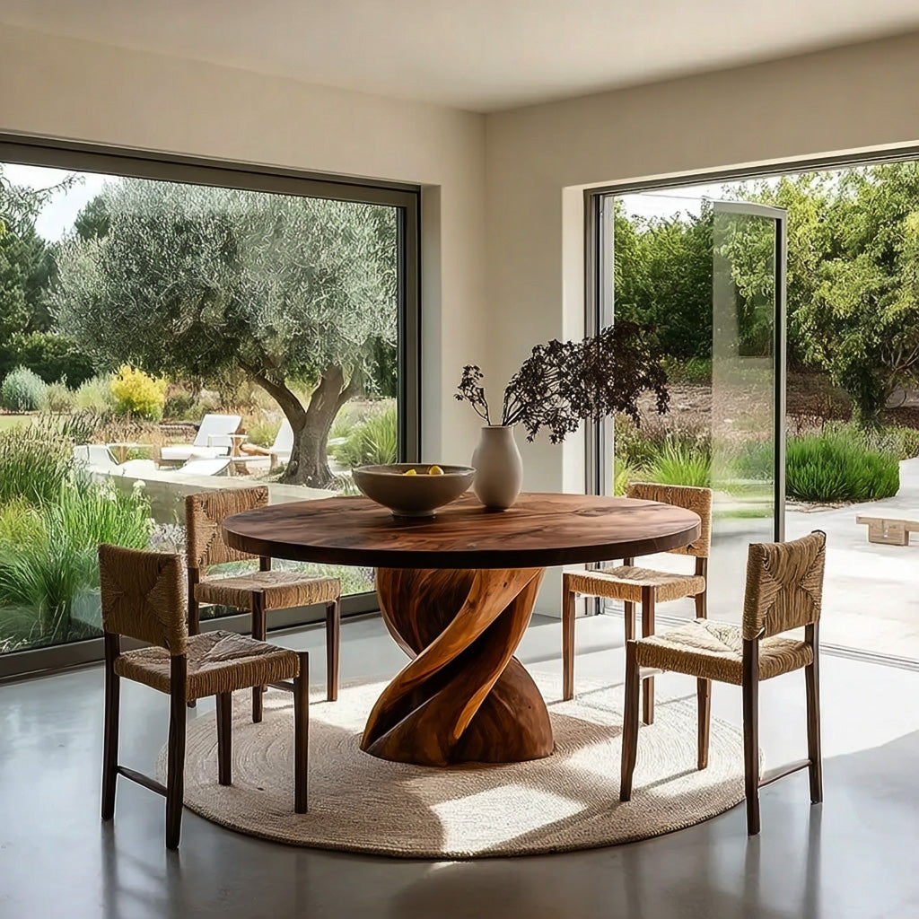 Modern Round Dining Table With Twisted Pedestal For Dining Room